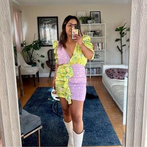 For Love And Lemons Yellow and Purple Mini Dress